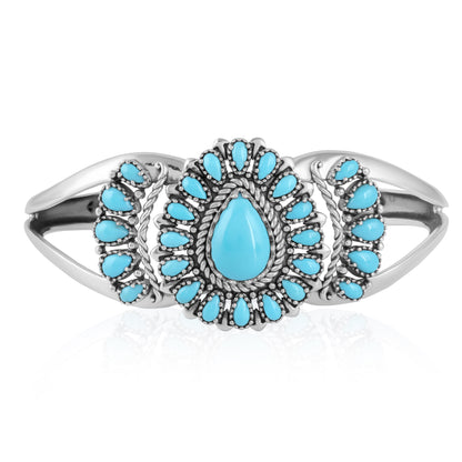 LIMITED EDITION! Sterling Silver Sleeping Beauty Turquoise Pear Cluster Cuff Bracelet