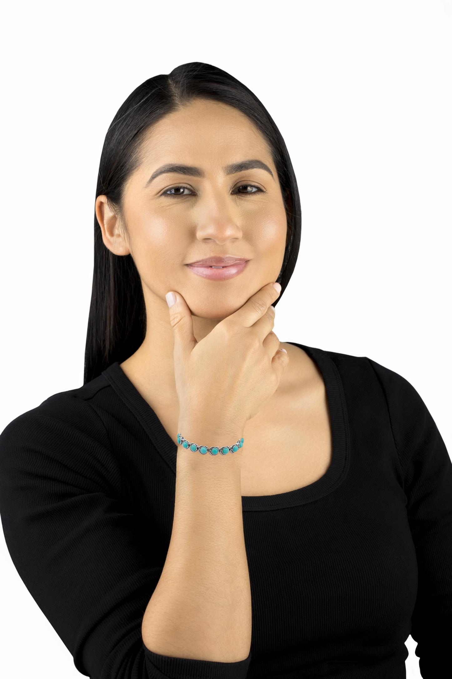 LIMITED EDITION! Sterling Silver Kingman Turquoise Round Cabochon Tennis Bracelet, Sizes Small to Large