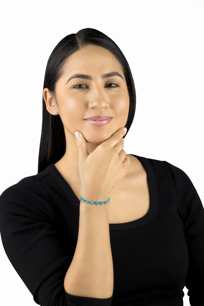 LIMITED EDITION! Sterling Silver Kingman Turquoise Round Cabochon Tennis Bracelet, Sizes Small to Large