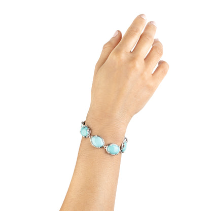 EXCLUSIVELY OURS! Sterling Silver Kingman Turquoise Oval Cabochon Toggle Bracelet, Sizes Small to Large