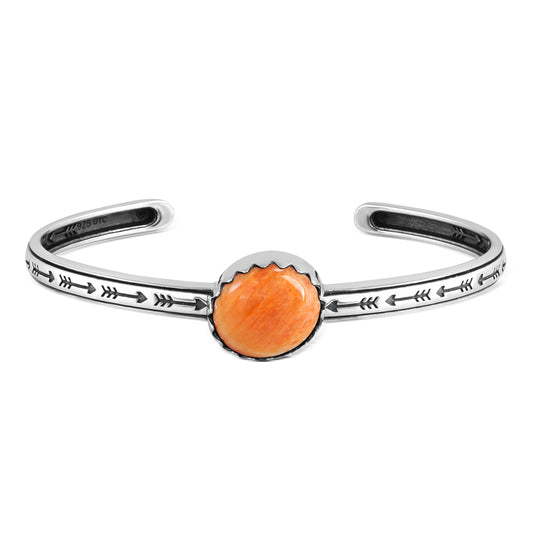 EXCLUSIVELY OURS! Sterling Silver Orange Spiny Oyster Oval Cut Stackable Cuff Bracelet, Sizes Small to Large