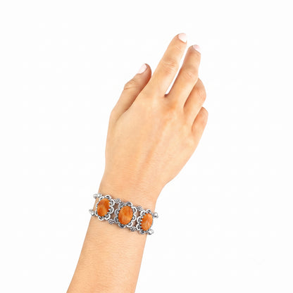 EXCLUSIVELY OURS! Sterling Silver Orange Spiny Oyster Oval Scallop Concha Cuff Bracelet, Sizes Small to Large