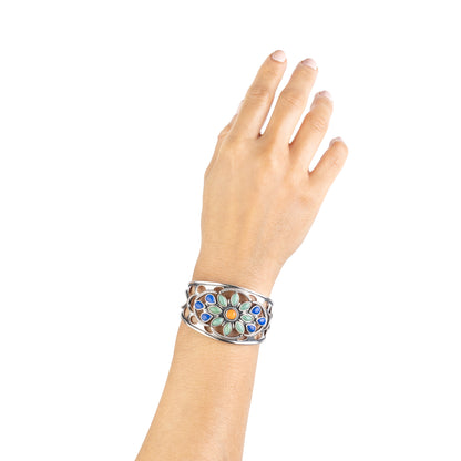 Sterling Silver Multi Gemstone Bold Cluster Cuff, Sizes Small to Large
