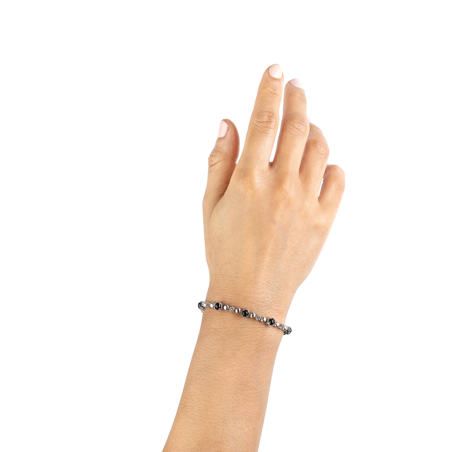 EXCLUSIVELY OURS! Sterling Silver Black Onyx Round Beaded Bracelet, Sizes Small to Large