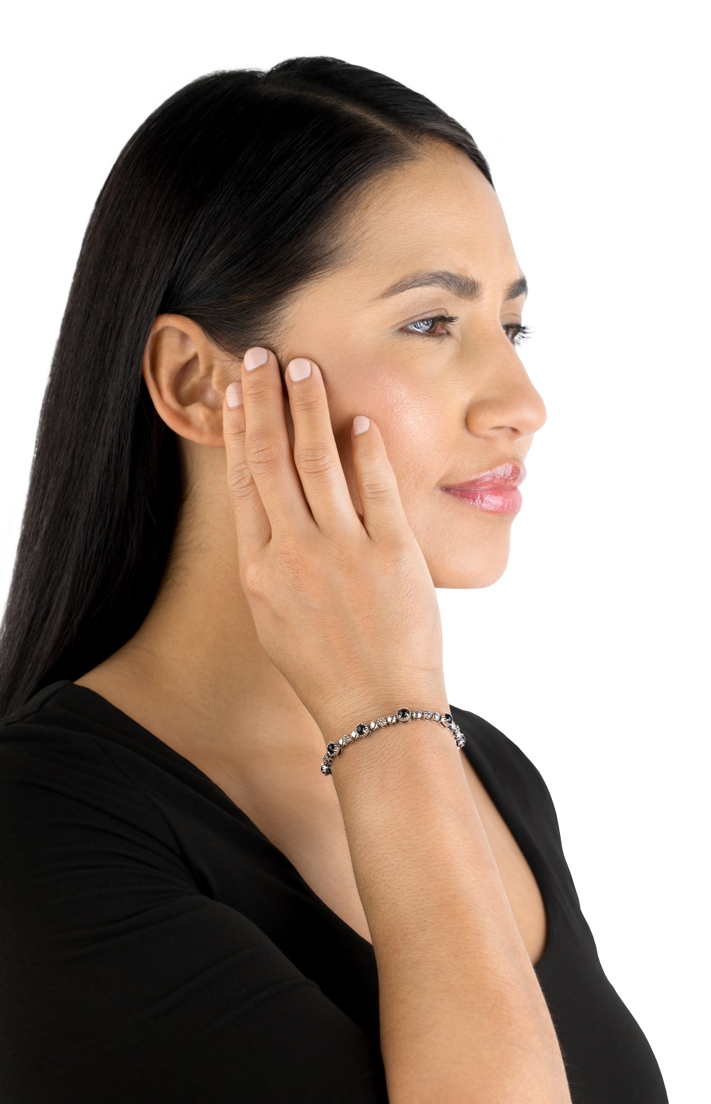 EXCLUSIVELY OURS! Sterling Silver Black Onyx Round Beaded Bracelet, Sizes Small to Large