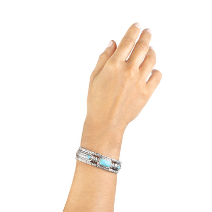 LIMITED EDITION! Sterling Silver Sleeping Beauty Turquoise Ancient Wisdom Cuff Bracelet, Sizes Small to Large