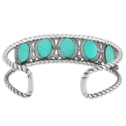 Southwestern Sterling Silver with Amazonite Gemstone Rope Design Women's Cuff Bracelet, Size Small - Large