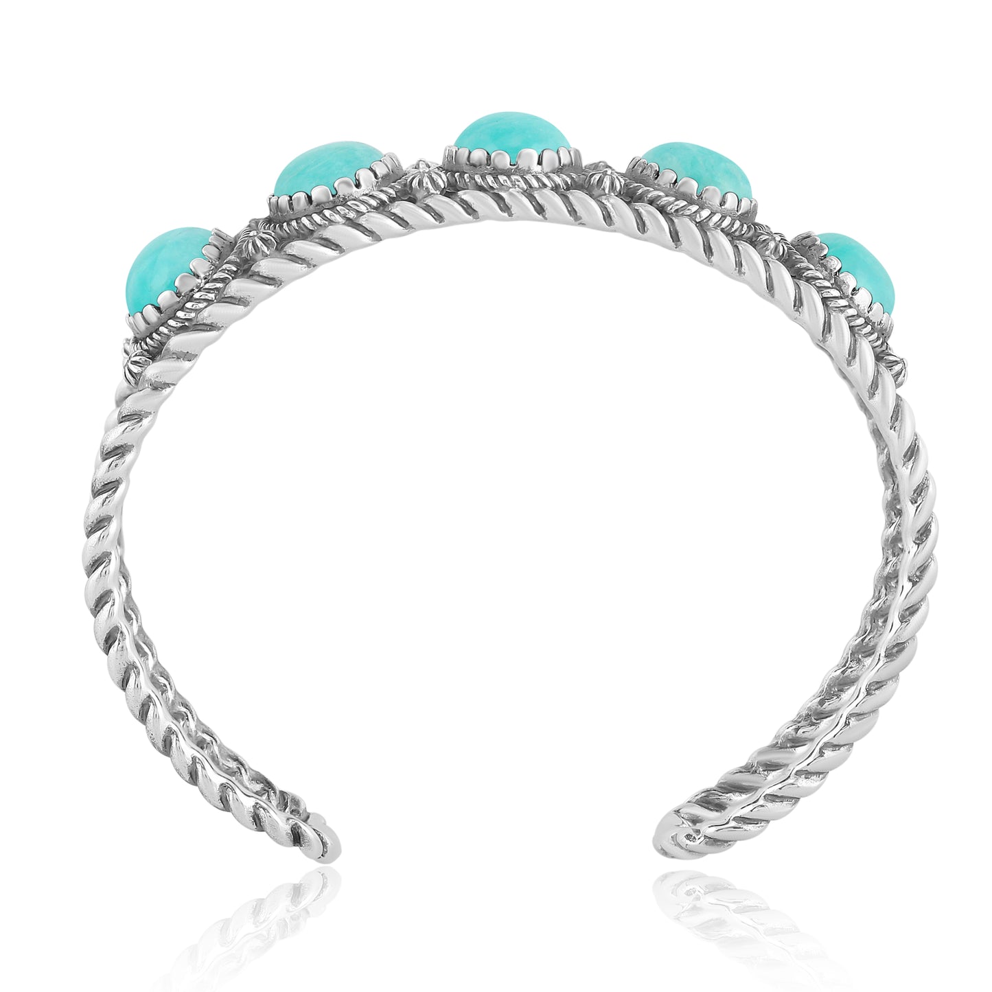 Sterling Silver Amazonite Gemstone Rope Design Women's Cuff Bracelet, Size Small - Large