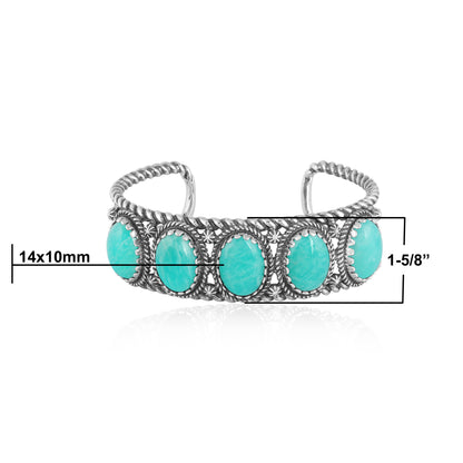 Sterling Silver Amazonite Gemstone Rope Design Women's Cuff Bracelet, Size Small - Large