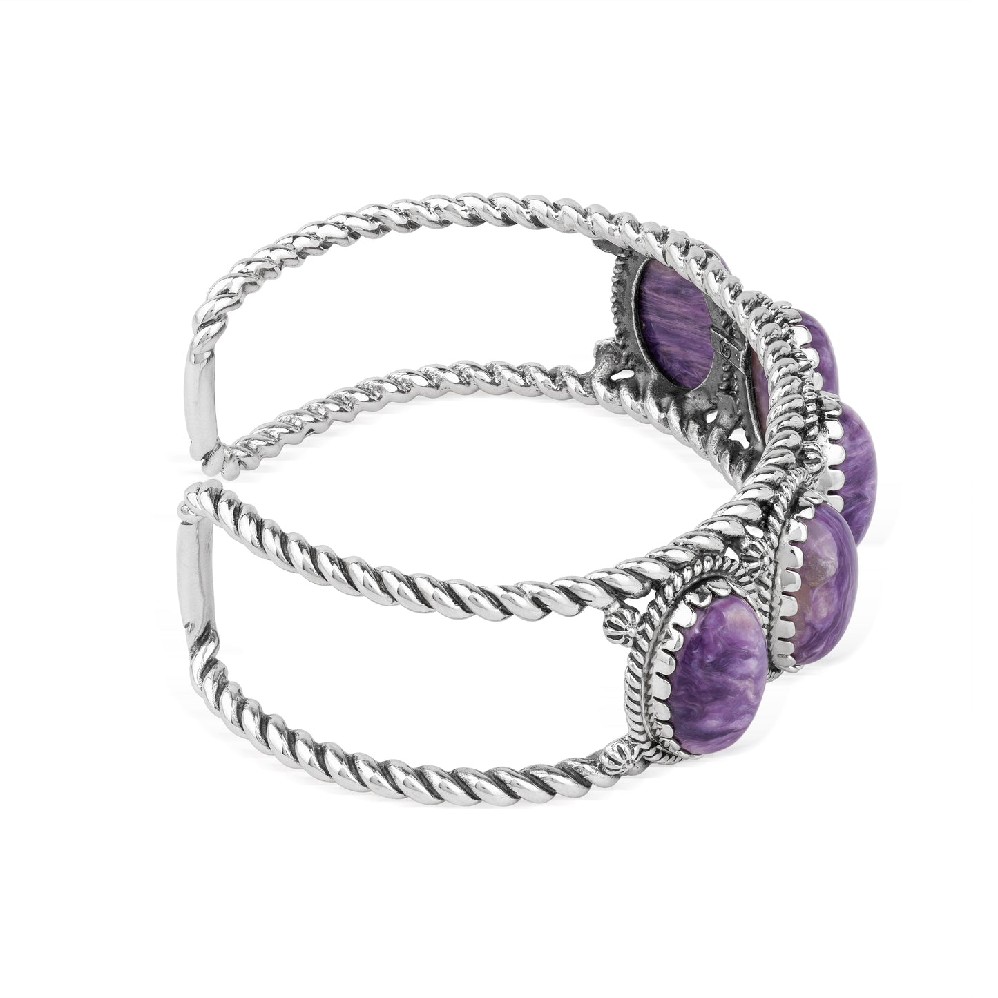 EXCLUSIVELY OURS! Sterling Silver Charoite Rope Design 5-Stone Cuff Bracelet, Sizes Small to Large