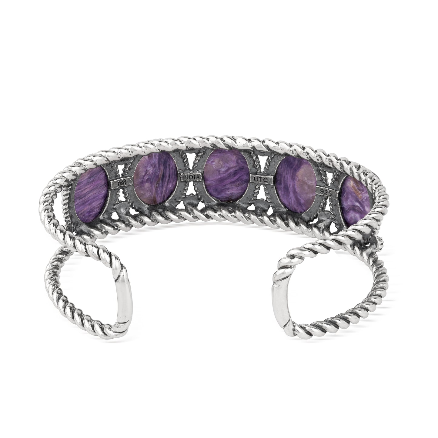 EXCLUSIVELY OURS! Sterling Silver Charoite Rope Design 5-Stone Cuff Bracelet, Sizes Small to Large