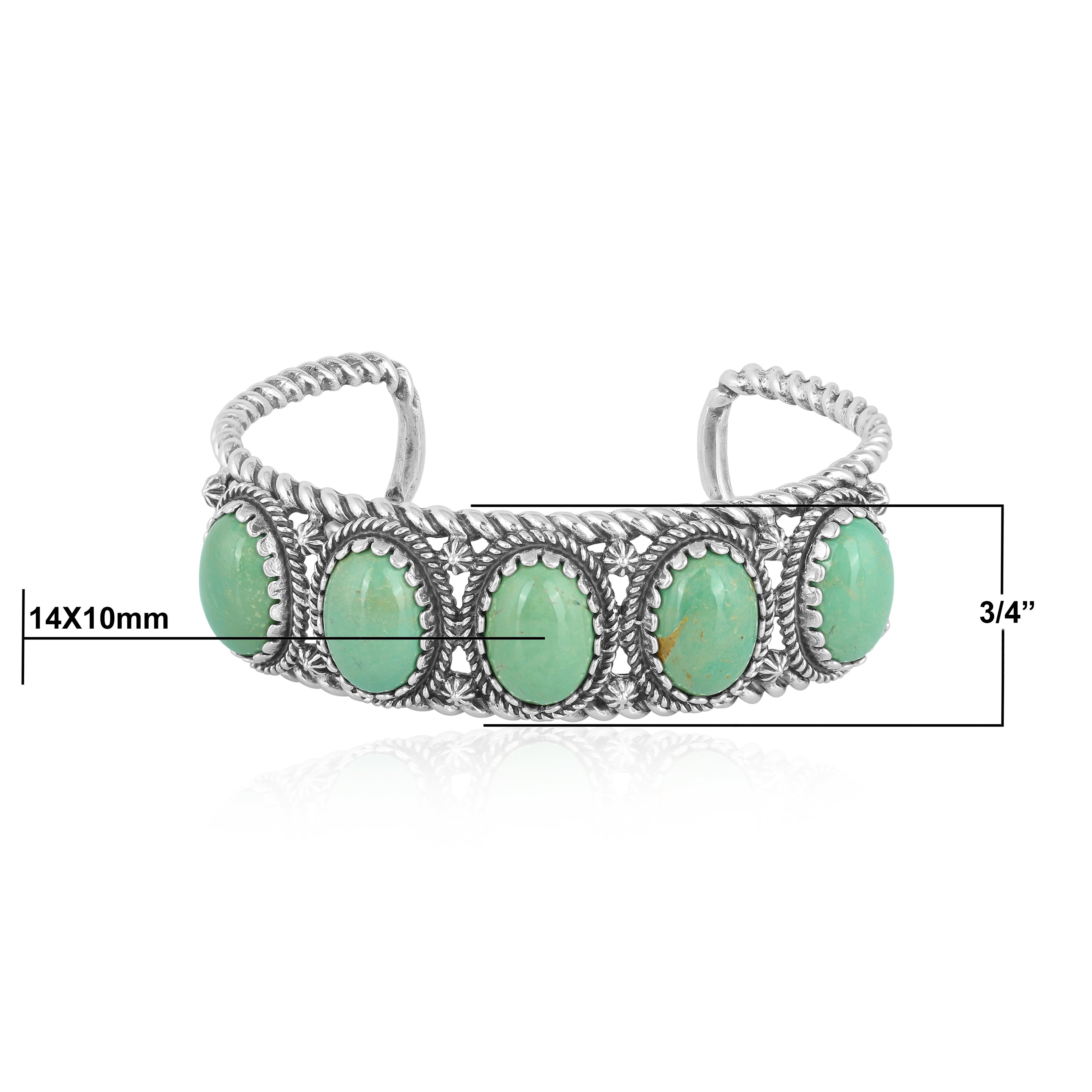 Sterling Silver Green Turquoise 5-Stone Cuff Bracelet Sizes S, M