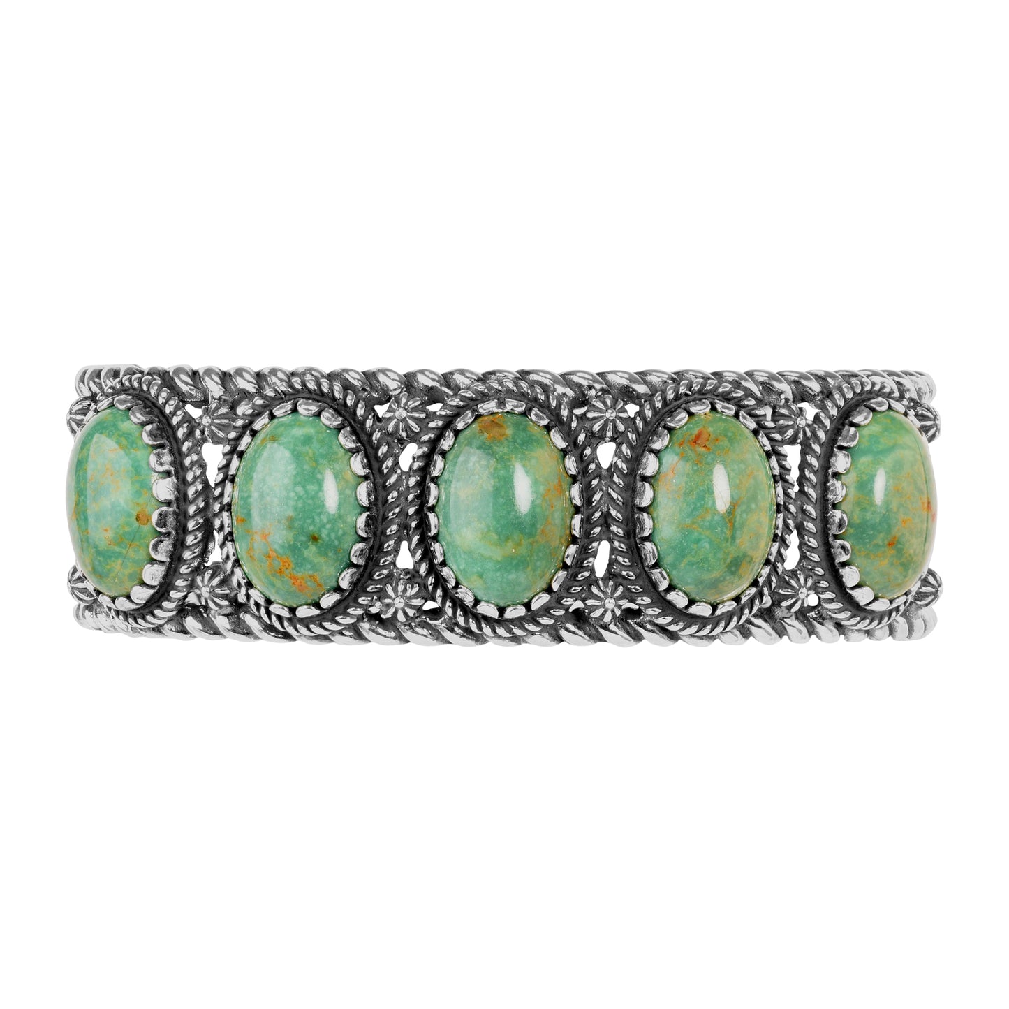 Sterling Silver Green Turquoise 5-Stone Cuff Bracelet Size S, M or L