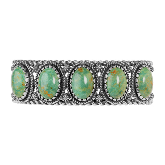 Sterling Silver Green Turquoise 5-Stone Cuff Bracelet Size S, M or L