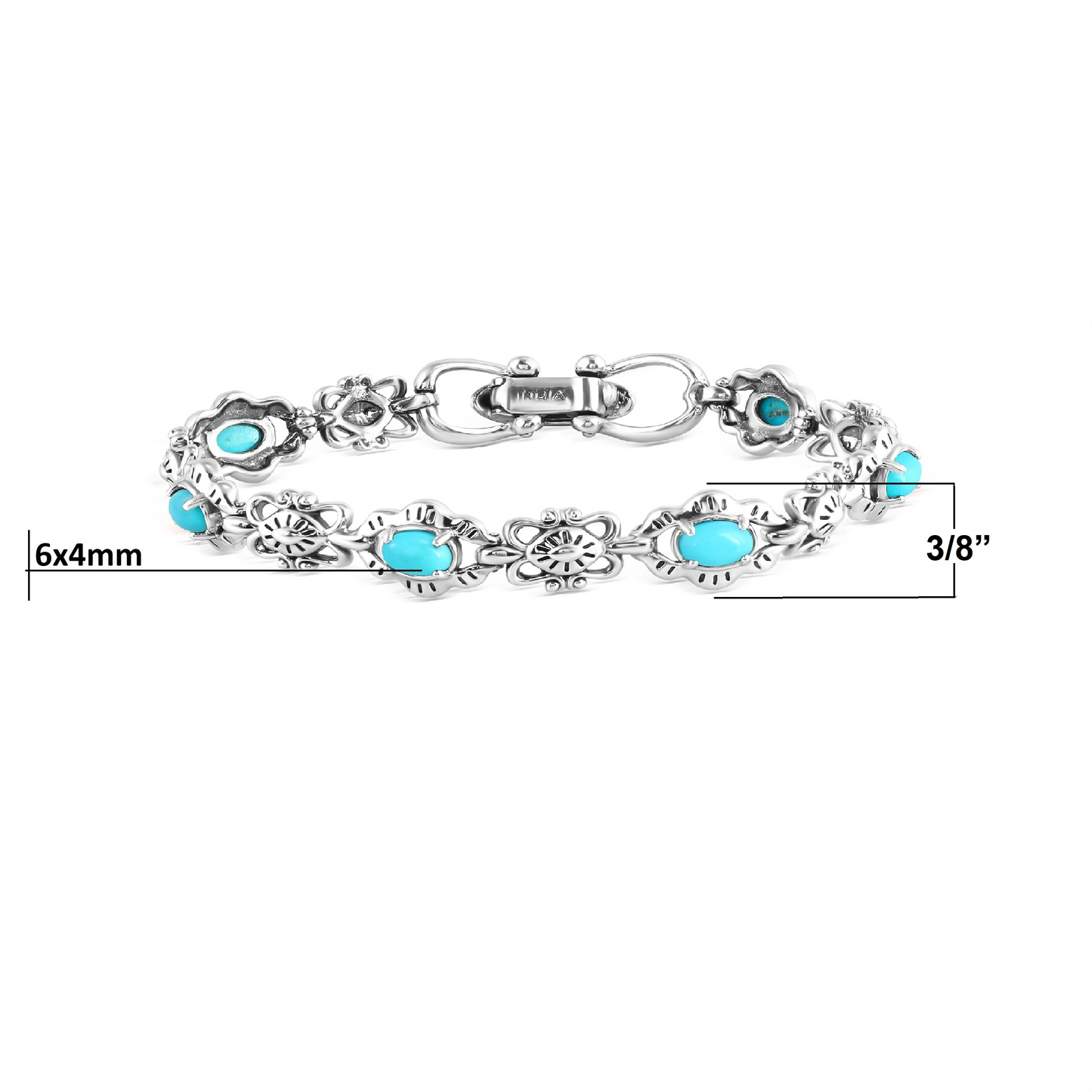Sterling Silver Sleeping Beauty Turquoise Concha Link Bracelet, Sizes Small to Large