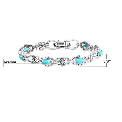 Sterling Silver Sleeping Beauty Turquoise Concha Link Bracelet, Sizes Small to Large