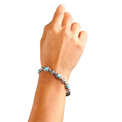 Sterling Silver Blue Turquoise Concha Link Bracelet, Sizes Small to Large