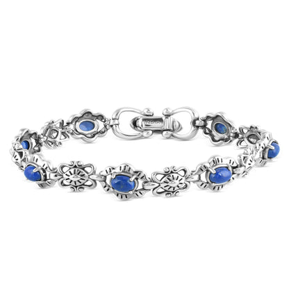 Sterling Silver Lapis Gemstone Concha Link Bracelet, Sizes Small to Large