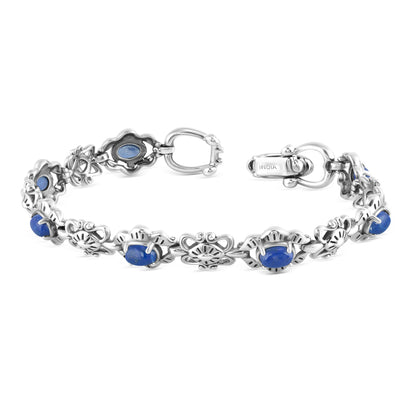 Sterling Silver Lapis Gemstone Concha Link Bracelet, Sizes Small to Large