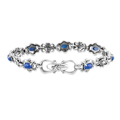 Sterling Silver Lapis Gemstone Concha Link Bracelet, Sizes Small to Large