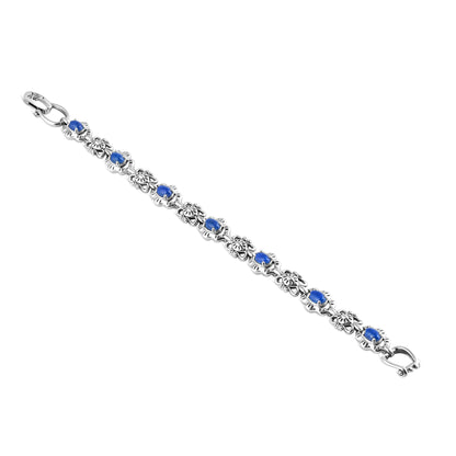 Sterling Silver Lapis Gemstone Concha Link Bracelet, Sizes Small to Large