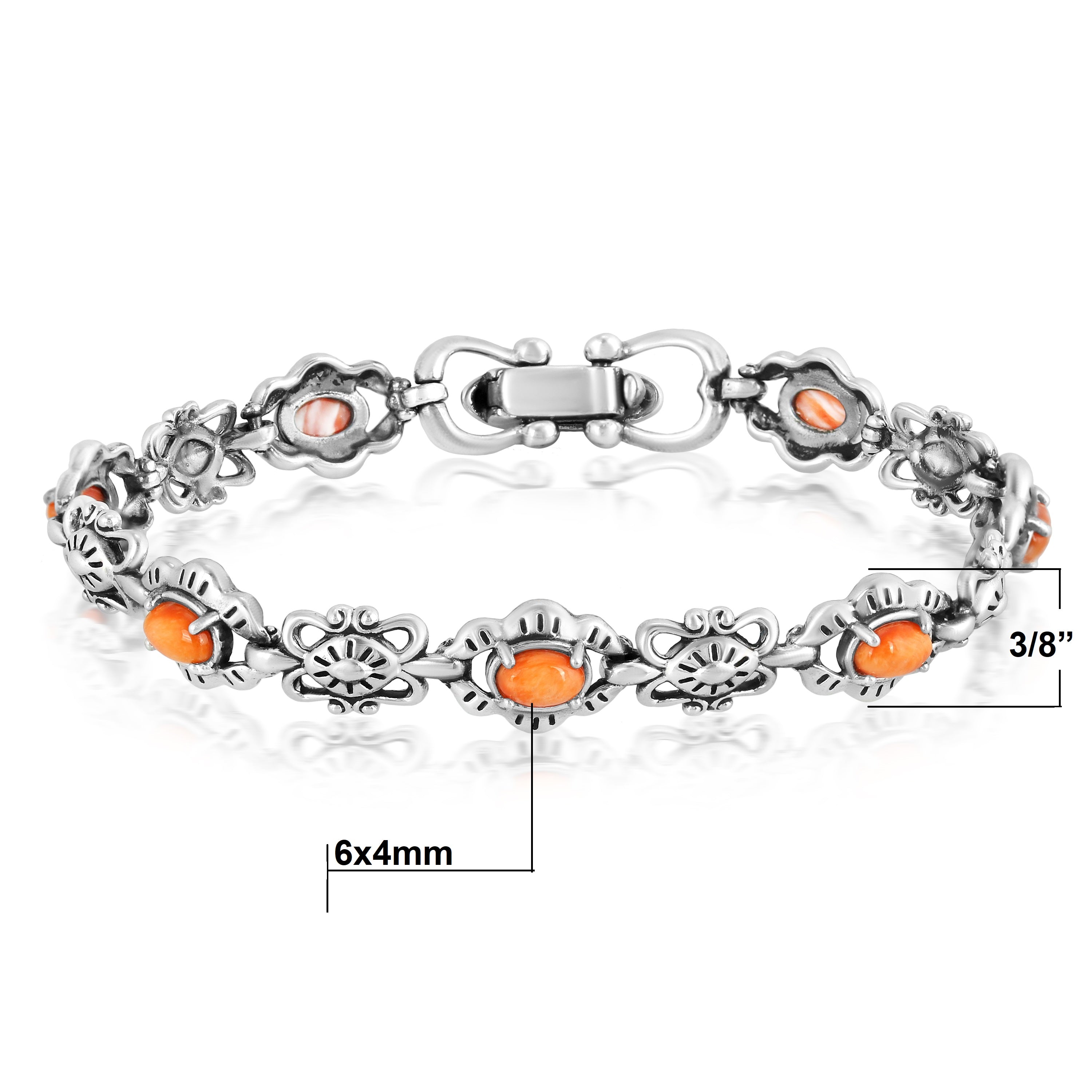 Sterling Silver Orange Spiny Oyster Link Bracelet – American West