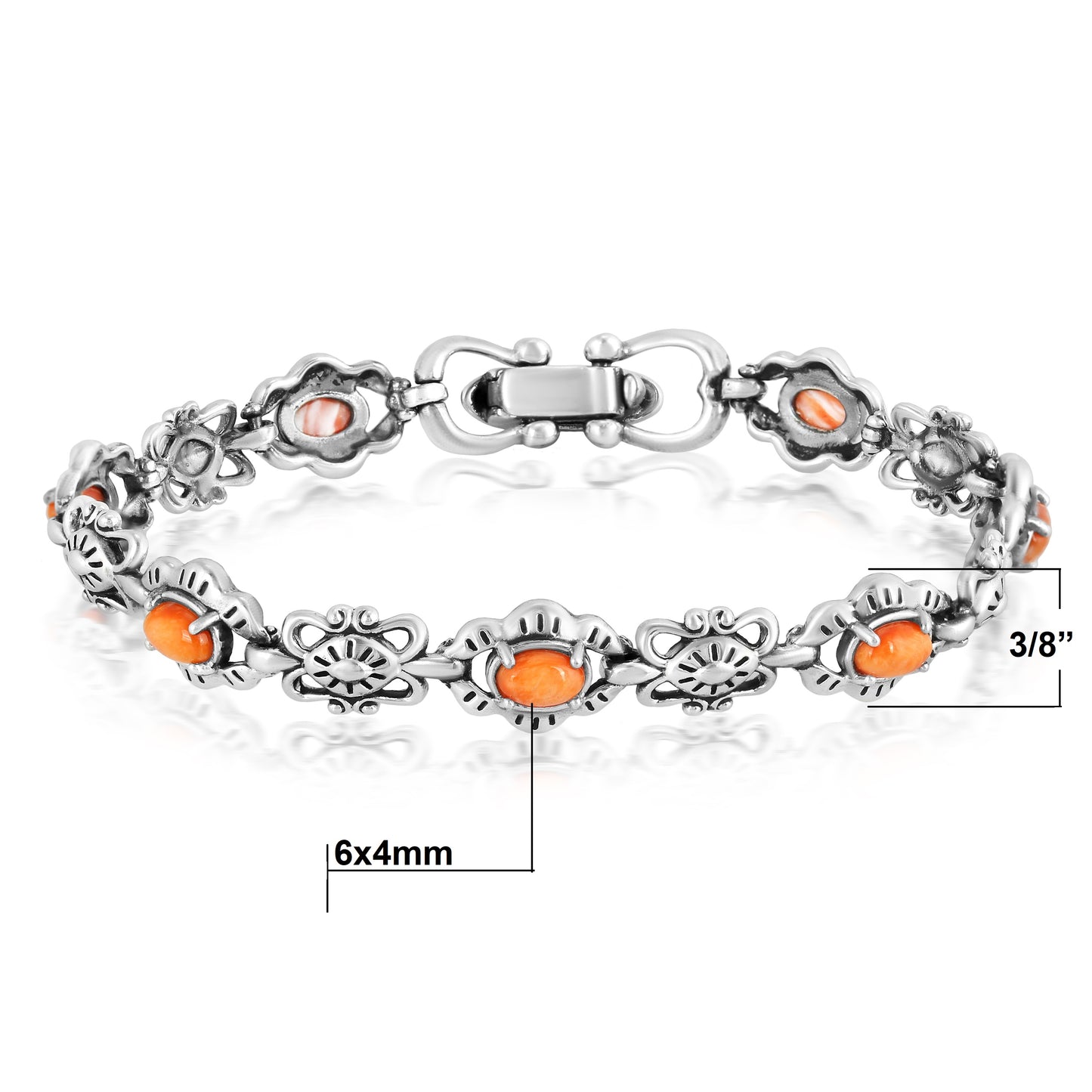Sterling Silver Orange Spiny Oyster Santa Fe Concha Link Bracelet, Sizes Small to Large