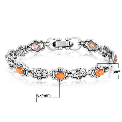 Sterling Silver Orange Spiny Oyster Santa Fe Concha Link Bracelet, Sizes Small to Large