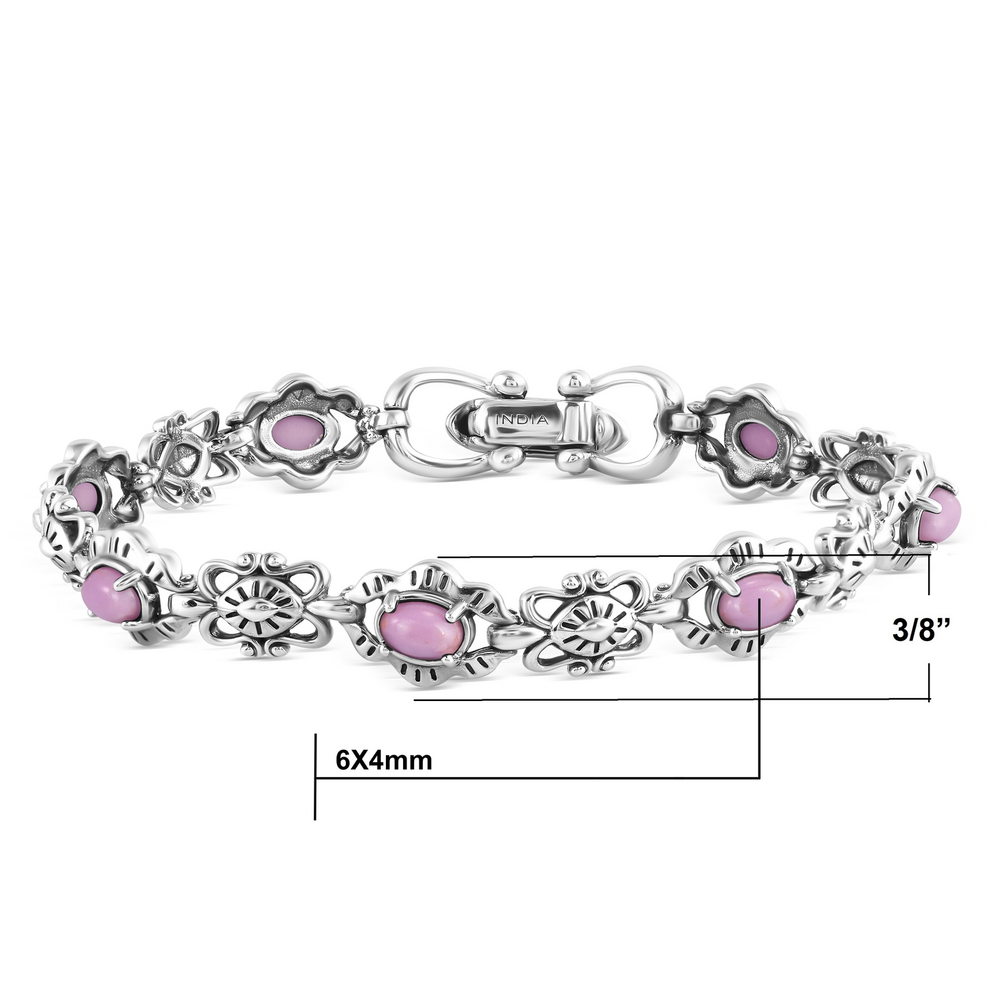 Sterling Silver Phosphosiderite Concha Link Bracelet, Sizes Small to Large