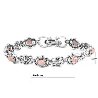Sterling Silver Rhodochrosite Concha Link Bracelet, Sizes Small to Large
