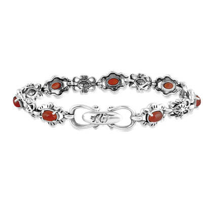 EXCLUSIVELY OURS! Sterling Silver Red Onyx Gemstone Concha Link Bracelet, Sizes Small to Large