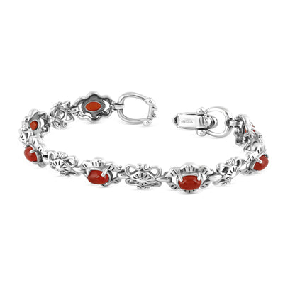 EXCLUSIVELY OURS! Sterling Silver Red Onyx Gemstone Concha Link Bracelet, Sizes Small to Large