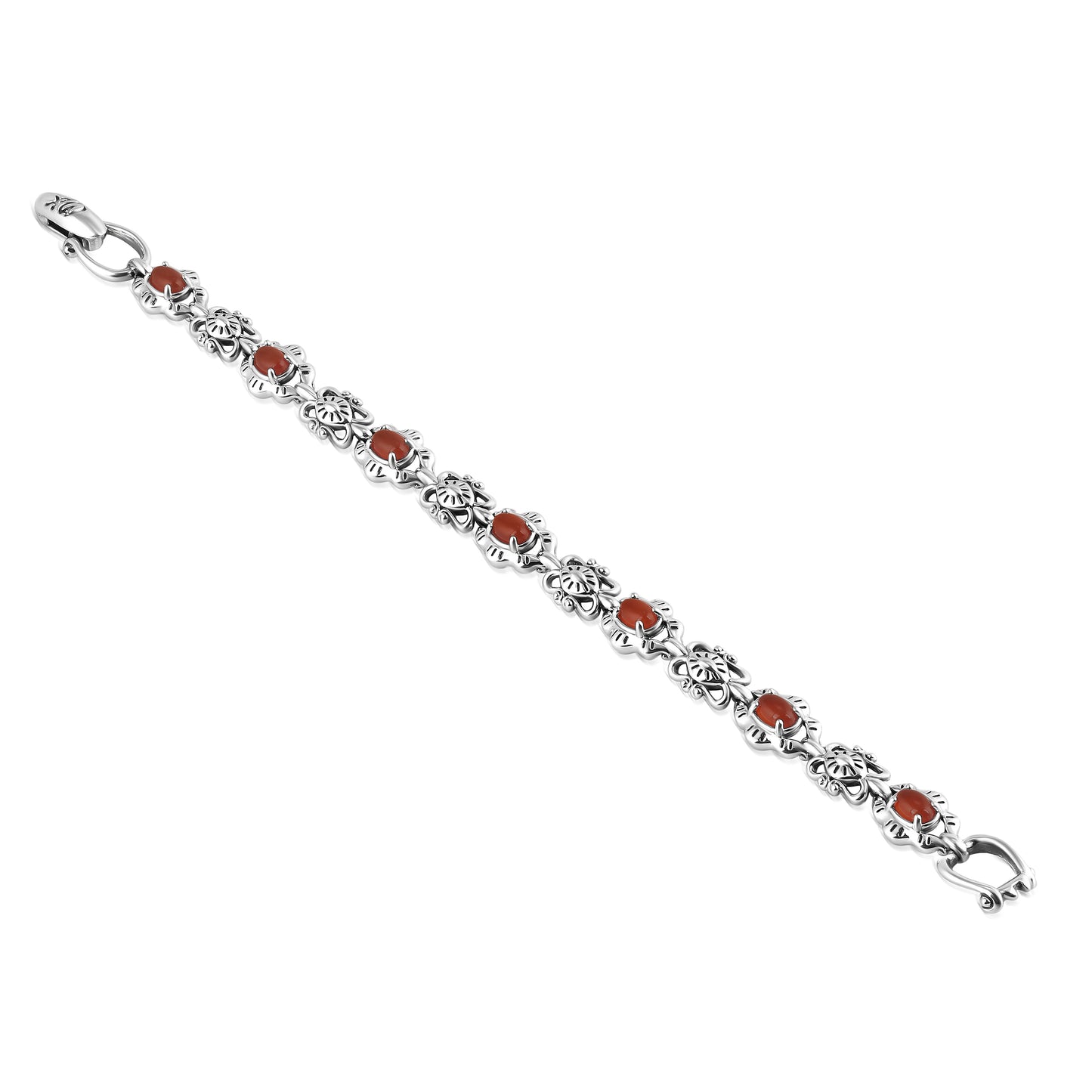 EXCLUSIVELY OURS! Sterling Silver Red Onyx Gemstone Concha Link Bracelet, Sizes Small to Large