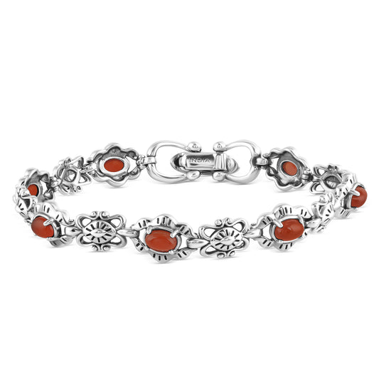 EXCLUSIVELY OURS! Sterling Silver Red Onyx Gemstone Concha Link Bracelet, Sizes Small to Large