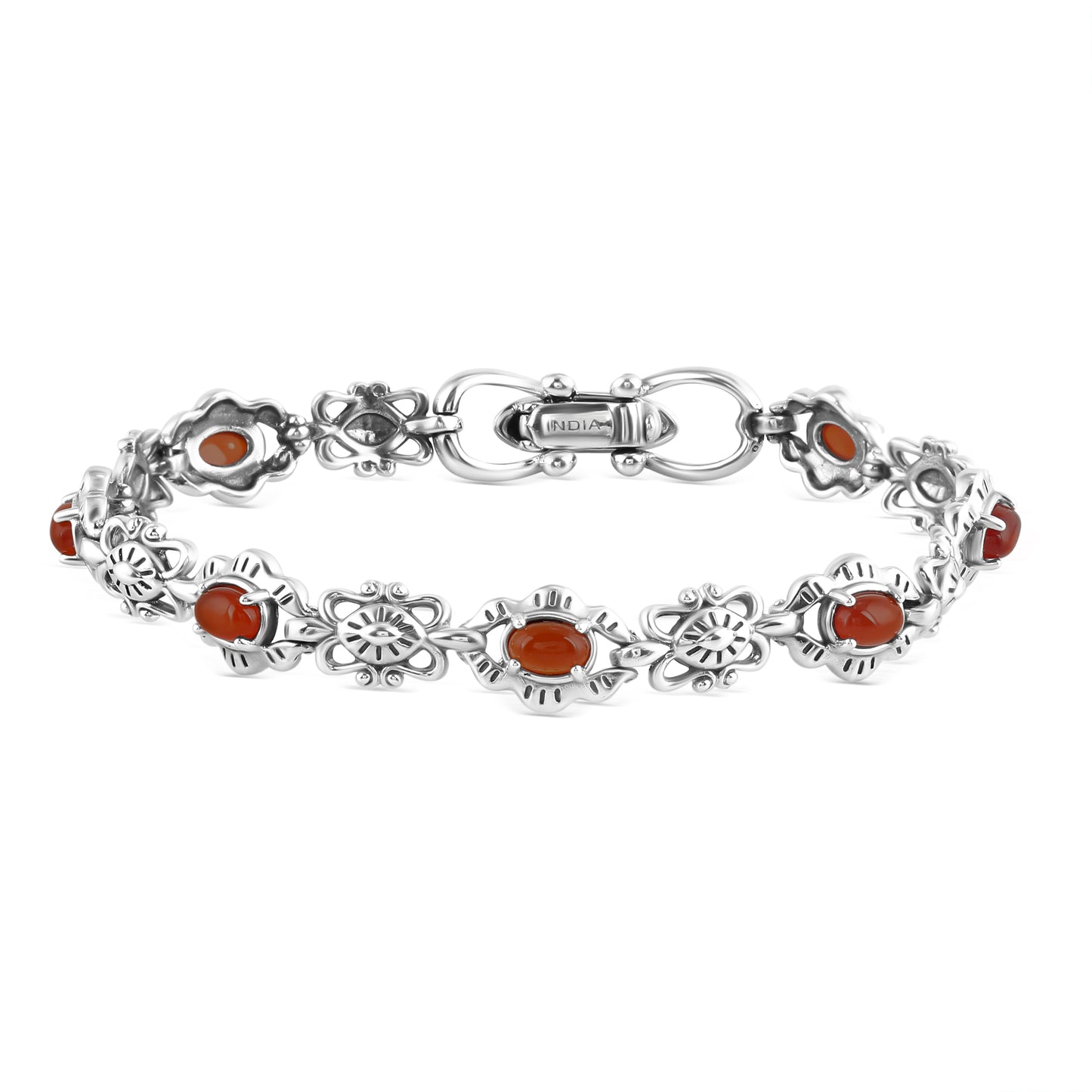 EXCLUSIVELY OURS! Sterling Silver Red Onyx Gemstone Concha Link Bracelet, Sizes Small to Large