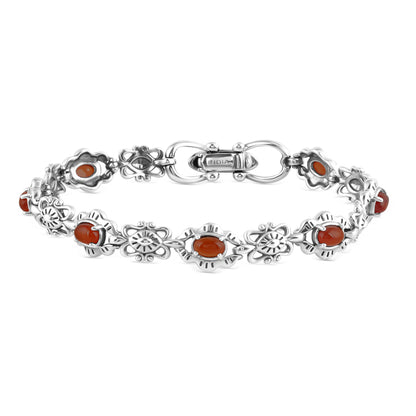 EXCLUSIVELY OURS! Sterling Silver Red Onyx Gemstone Concha Link Bracelet, Sizes Small to Large