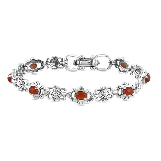 EXCLUSIVELY OURS! Sterling Silver Red Onyx Gemstone Concha Link Bracelet, Sizes Small to Large