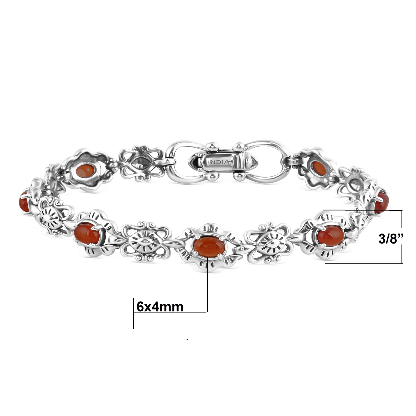 EXCLUSIVELY OURS! Sterling Silver Red Onyx Gemstone Concha Link Bracelet, Sizes Small to Large
