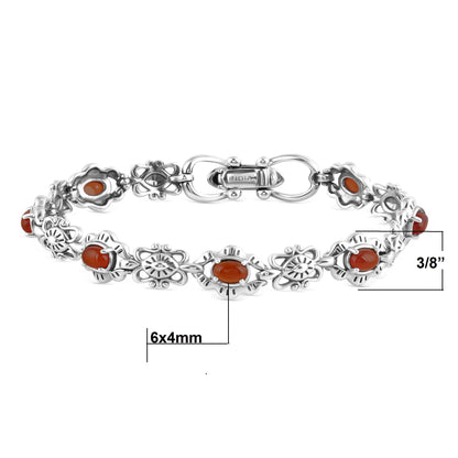EXCLUSIVELY OURS! Sterling Silver Red Onyx Gemstone Concha Link Bracelet, Sizes Small to Large