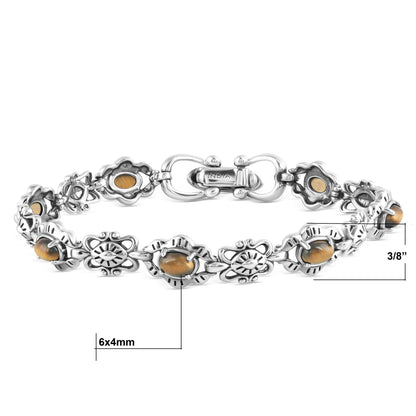 Sterling Silver Tiger's Eye Gemstone Concha Link Bracelet, Sizes Small to Large