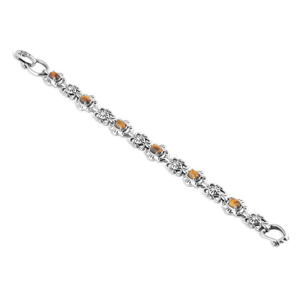 Sterling Silver Tiger's Eye Gemstone Concha Link Bracelet, Sizes Small to Large