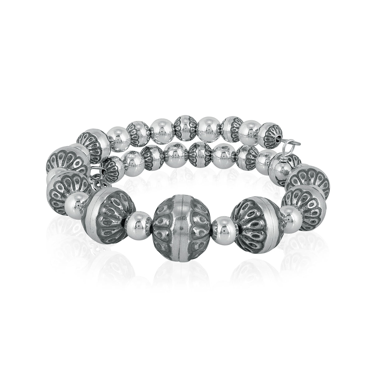 Sterling Silver Native Pearl Coil Wrap Bracelet, One Size Fits 