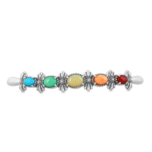 Sterling Silver Multi Color 5-Stone Cuff Bracelet Sizes Small to Large