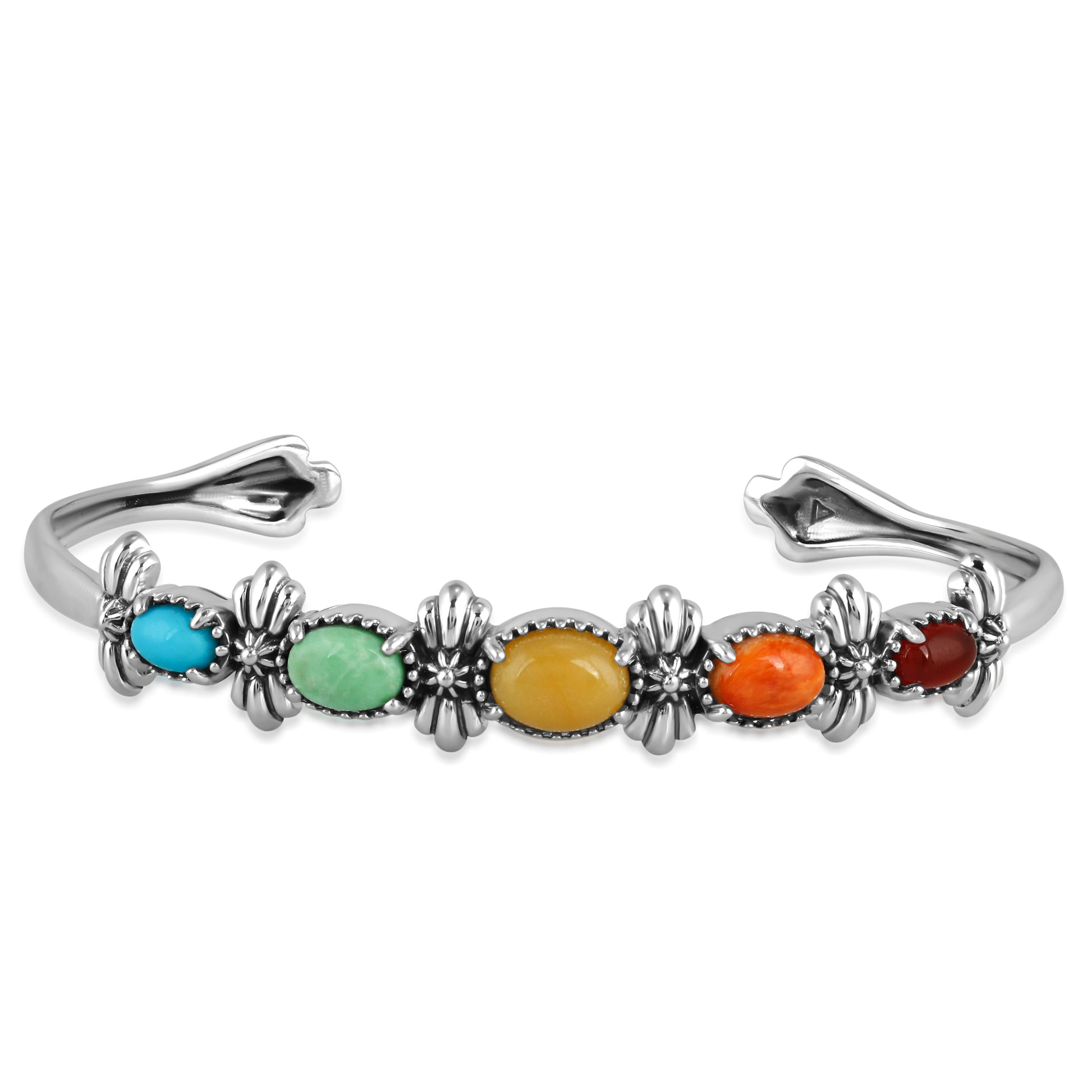 Sterling Silver Multi Color 5-Stone Cuff Bracelet Sizes Small to