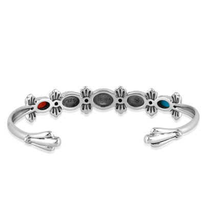 Sterling Silver Multi Color 5-Stone Cuff Bracelet Sizes Small to Large