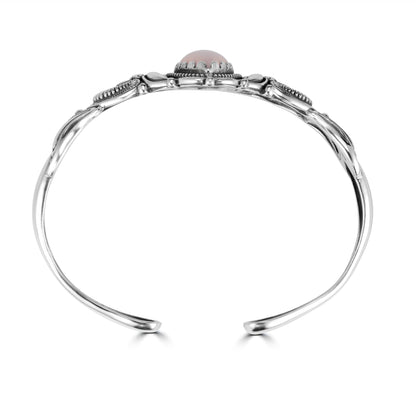 Sterling Silver Women's Oval Genuine Pink Opal Cuff Bracelet Size Small - Large