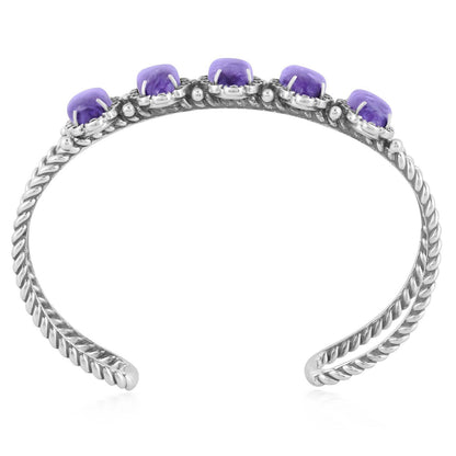 Sterling Silver Charoite 5-Stone Oval Cuff Bracelet, Sizes Medium to Large