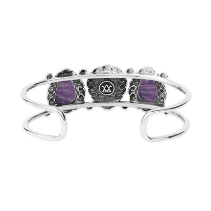 LIMITED EDITION! Sterling Silver Charoite Pear Cut Rope Design Cuff Bracelet, Sizes Small to Large