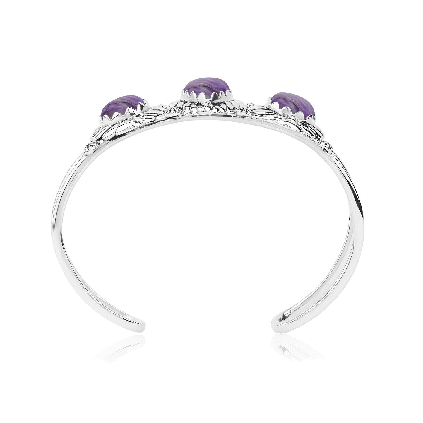 LIMITED EDITION! Sterling Silver Charoite Pear Cut Rope Design Cuff Bracelet, Sizes Small to Large