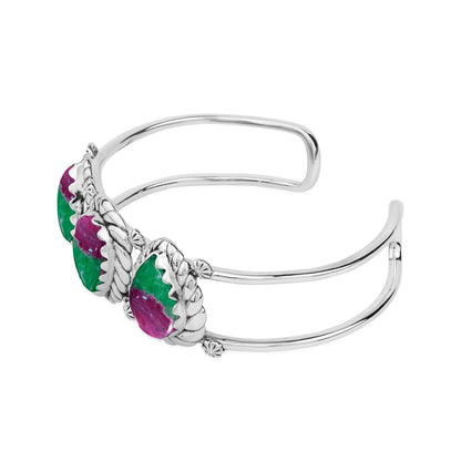 LIMITED EDITION! Sterling Silver Ruby Zoisite Pear Cut Rope Design Cuff Bracelet, Sizes Small to Large